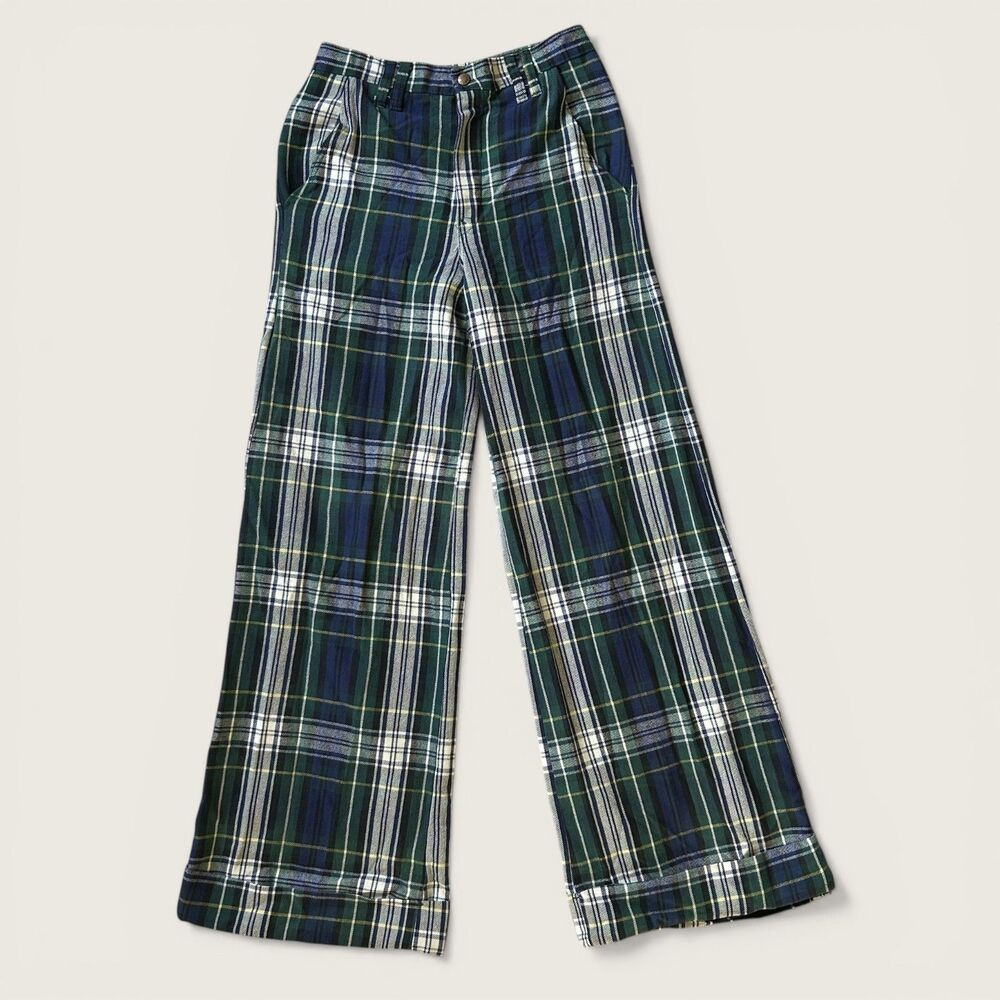 Vintage 1990s Cheap Jeans Plaid Wide Leg Pants Tartan High Waist